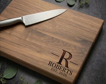 Custom Wood Cutting Board | Maple, Cherry, Walnut | Wedding, Anniversary, Engagement, Housewarming Personalized Gift | Design 003