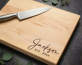 Custom Wood Cutting Board | Maple, Cherry, Walnut | Wedding, Anniversary, Engagement, Housewarming Personalized Gift | Design 016