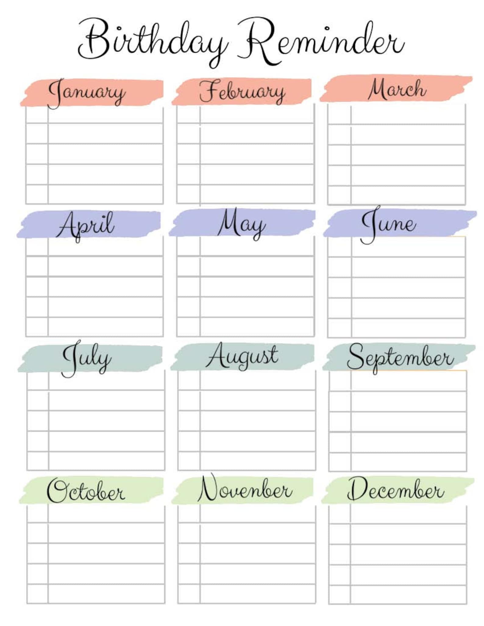 BIRTHDAY Reminder Pdf Printable fillable DIGTAL DOWNLOAD 8 5 X Etsy
