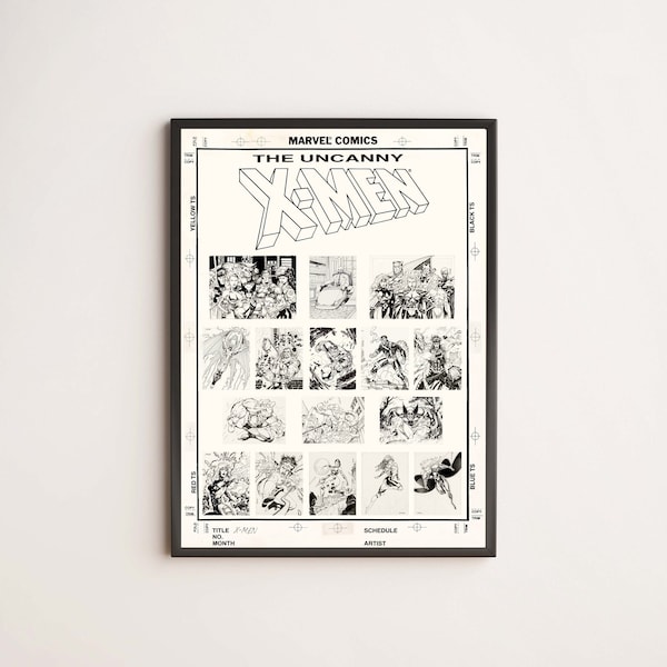 Affiche d’art de carte à collectionner Uncanny X-Men | Jim Lee Marvel 90's Classic Blue & Gold Teams Wolverine Storm Gambit Psylocke Artists Edition style