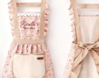 Custom Embroidered Name Apron,Personalized Chef Cooking Apron,Ruffle Apron,Chefs Apron,Gardening Apron,Bakers,Baristas,Birthday Gift for Mom