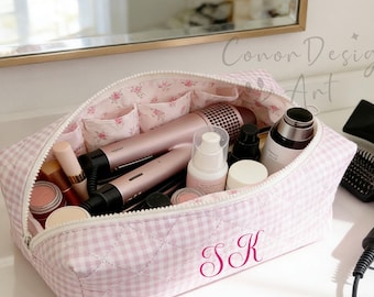 刺繍ネームヘアツールオーガナイザーバッグ、カスタムヘアツールトラベルバッグ、パーソナライズヘアツール保護ケース、トラベルバッグ、レディースバッグ、彼女へのギフト