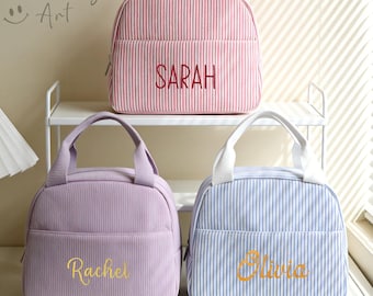 Embroidery Insulated Lunch Bag,School Lunch Bag,Personalized ,Lunchbox Bag,Picnic Bag,Name Corduroy Lunch Bag,Insulated Lunch Bag For Office