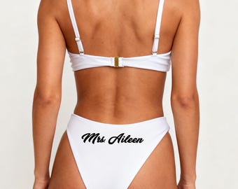 Custom Bridal Swimsuit,Bridal Swimsuit Set,Squad Swims,Bachelorette Swims,String Bikini Bottom,Honeymoon Party,Personalized Name Bikini Set