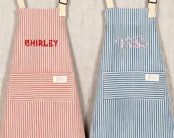 Personalised Aprons for Woman, Custom Striped Apron With Pockets, Kitchen Apron With Pocket, Embroidered Apron,Christmas Gifts,Hostess Gifts