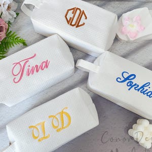 Custom Name Cosmetic Bags,Embroidered Waffle Cosmetic Bags,Personalized Monogram Travel Cosmetic Bags,Bridesmaid Gifts,Waffle Toiletry Pouch
