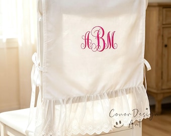 Funda de silla de encaje francés de algodón, funda bordada para silla con volante de encaje, funda personalizada para silla de boda, decoración para sillas escolares