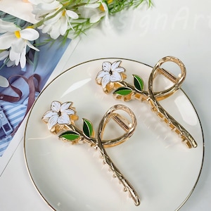 Vintage Lily Flower Hair Claws,Colorful Drop Oil Enamel Flower Clamps,Elegant Large Metal Hair Claw Clips,Grab Clip for Long Thick Hair Gift