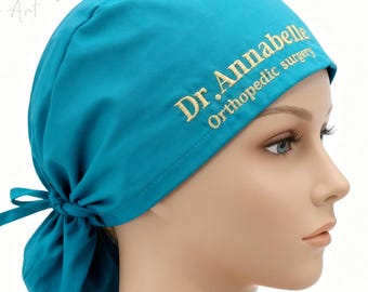 Name Ponytail Scrub Hat,Custom Ponytail Scrub Cap for Women,Long Hair Scrub Hats,Gift For Nurses,Embroidered Surgical Cap,Nurse Scrub Cap