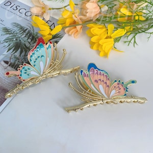 Painted Butterfly Hair Claw,Elegant Color Enamel Drop Oil Butterfly Hair Claw, Hair Claw Clip for Thick Thin Hair,Trendy Ponytail Hair Clamp