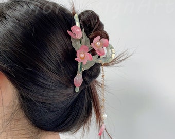 Colored Flowers Tassel Hair Claw Clips,Large Flower Cross Metal Hair Clamps, Hair Claw Clips for Thick Thin Hair, Vintage Trendy Hair Clamps