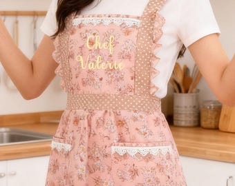 Custom Ruffle Apron,Personalized Embroidered Name Kitchen Apron,Baking Lover Gift,Cooking Apron,Cooking Lover Gift,Gift for Cook Baker Chef