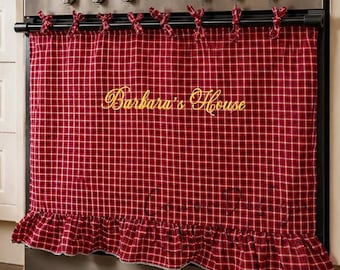 Embroidered Ruffled Trim Oven Door Skirt,Personalization cotton Kitchen Oven Curtain,90s Checkered Oven Curtain,Housewarming Gift for Family