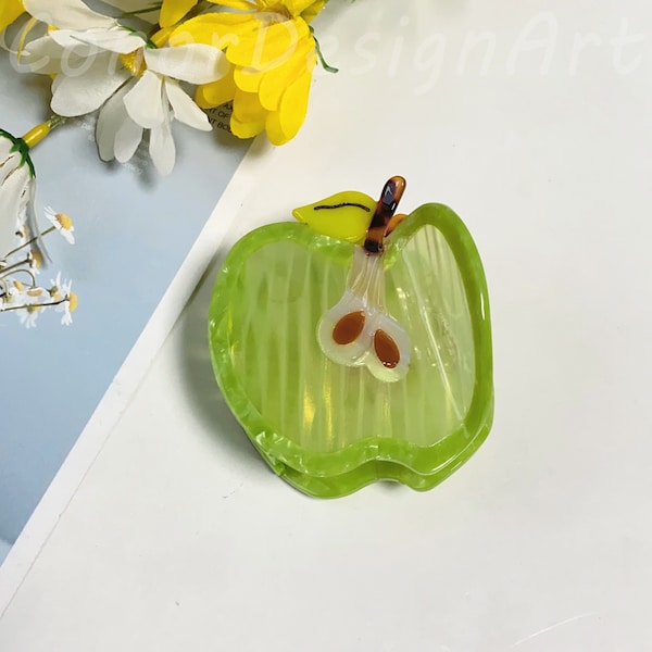 Fun Green Apple Hair Claw,Summer of Green Apple Acetate Fruit Hair Clip,Apple Core Refreshing Hairpin,Hair Accessories,Cute Apple Hair Clamp