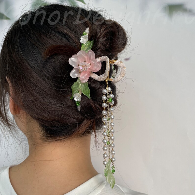 Elegant Vintage Pink Flower Hair Claw Clips,handmade Flower Hair Clamp