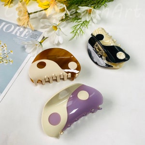 Yin Yang Gossip Semicircle Resin Hair Clip, Vintage Hair Claw Clip, Trendy Hair Claw For Thick Hair, Ponytail Clamps, Acetate Hair Claw,Gift image 2