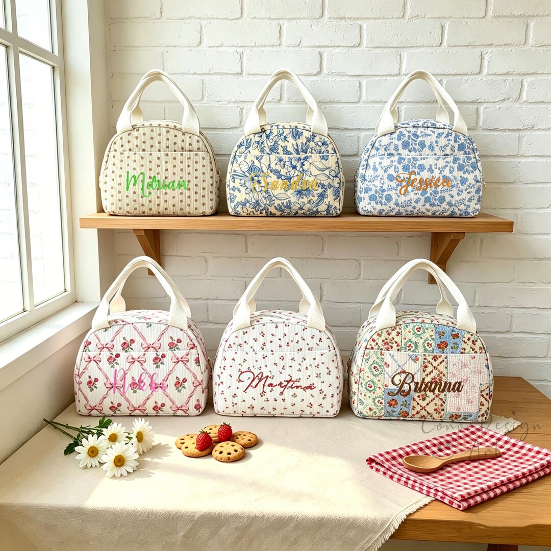 Custom Corduroy Lunch Tote Bag,embroidered Insulated Picnic Bag ...