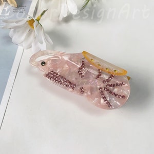 Funny Pink Lemon Shrimp Hair Clamps, Cute Shrimp Acetate Hair Claw Clips, Fun Unique Animal Hair Claws for Women Girl, Best Gifts for Her