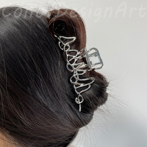 Rectangular Triangular Fishbone Moon Cross Metal Hair Claws,Trendy Irregular Large Metal Hair Clips,Silver Simple Hair Claws,Ponytail Clamps