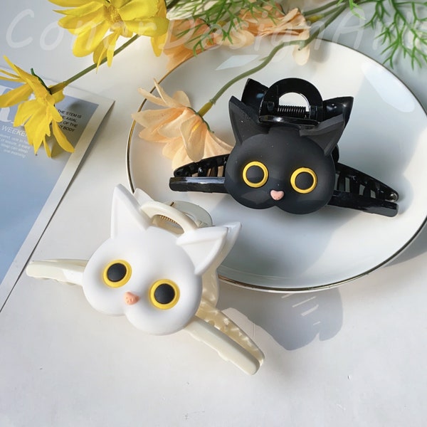 Grande clip per artiglio per capelli di gatto cartone animato, clip per artiglio per capelli di gatto acrilico carino, forcina per capelli di gatto bianco nero, artiglio per capelli di dichiarazione, artiglio per capelli da ragazzina, bel regalo