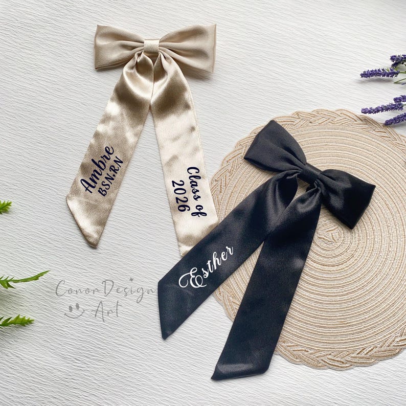 Personalized Name Graduation Hair Bow,Clips for Women,Bow With Clip For Bridesmaid,Custom Name Keepsake,Grad Gift,Leavers Ribbon Hair Bow image 6