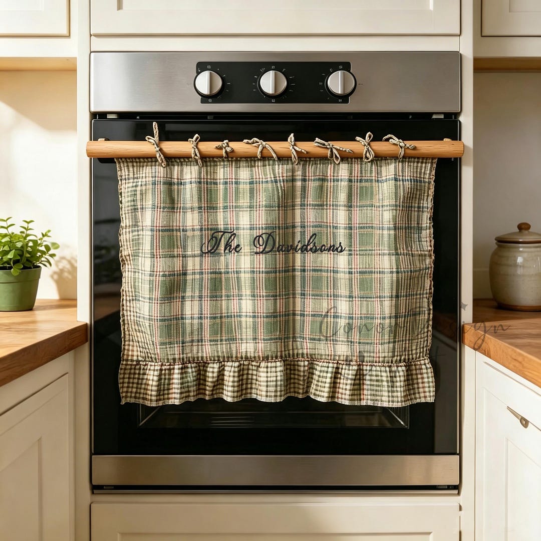 Oven Ribbon Embroidered Kitchen Oven Curtain,check Oven Door Curtain Skirt,ribbon ...