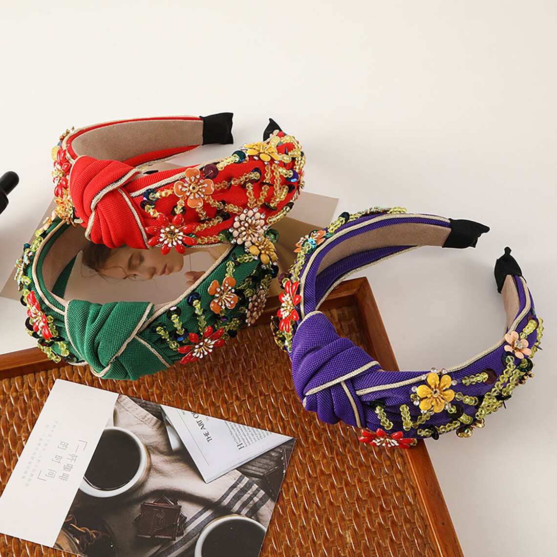 Mexican Embroidered Headband Colorful Flower Rhinestone Etsy