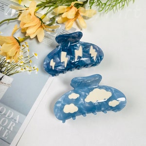 Cloud Lightning Hair Claw Clamps, Blue and White Splicing Acetate Hair Claw Clip, Grab Clips for Thick Hair, Cute Hair Claw For Woman Girls image 2