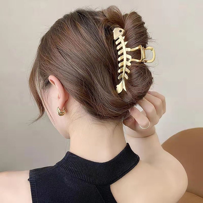 Golden Fish Bone Hair Clip Hair Clips for Thick Hair Etsy