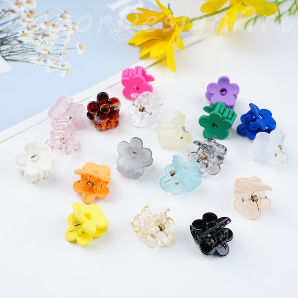 8 mini pinces à cheveux en forme de fleur, mignonnes griffes de cheveux de fleur givrée transparente colorée colorée, griffe de cheveux pour bébé, cadeau d'anniversaire, griffes de cheveux de couleur unie