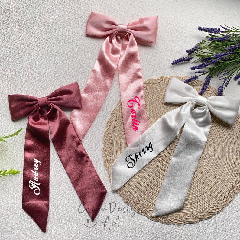 Personalized Name Graduation Hair Bow,Clips for Women,Bow With Clip For Bridesmaid,Custom Name Keepsake,Grad Gift,Leavers Ribbon Hair Bow image 2