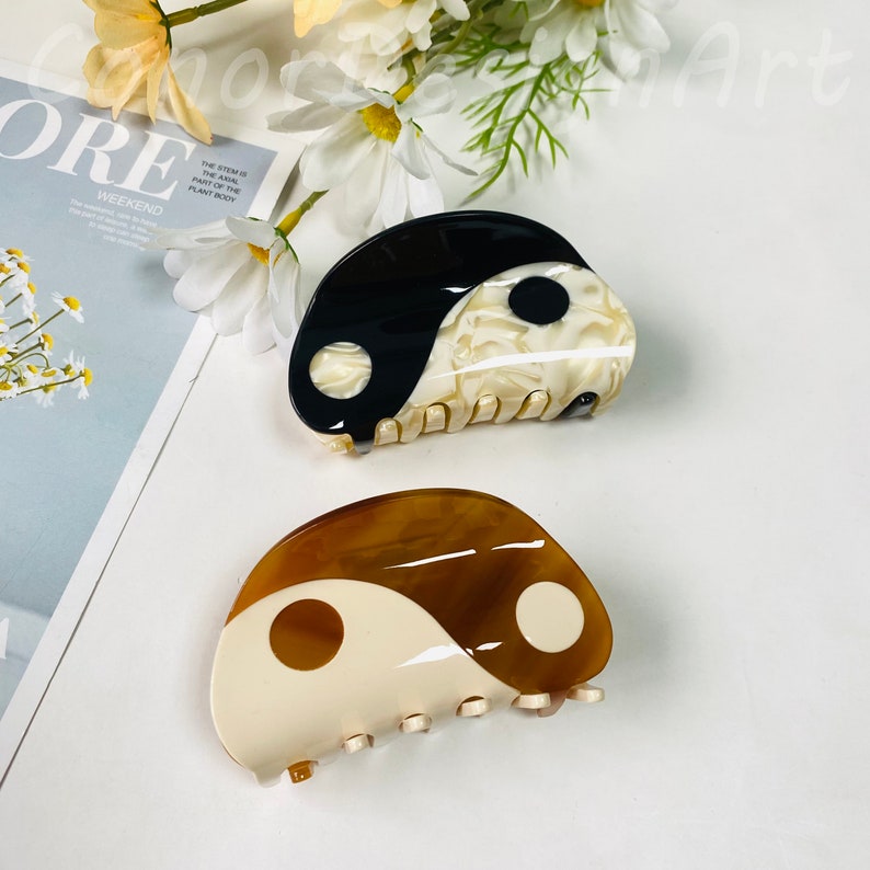 Yin Yang Gossip Semicircle Resin Hair Clip, Vintage Hair Claw Clip, Trendy Hair Claw For Thick Hair, Ponytail Clamps, Acetate Hair Claw,Gift image 3
