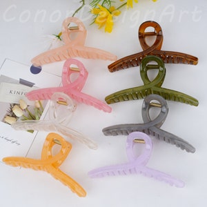13 cm / 5インチの大きなゼリーカラーのクロスヘアクロークリップ、透明なキャンディーカラーのピンクグリーンのヘアクランプ、ミニマリストクロスアクリルクリップ、バスヘアクリップ
