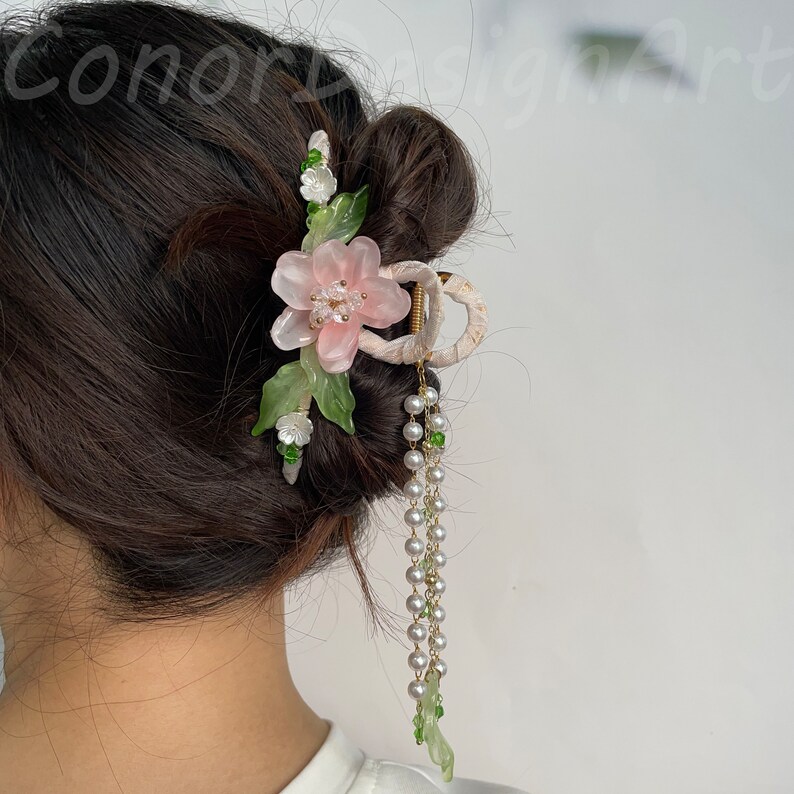 Elegant Vintage Pink Flower Hair Claw Clips,handmade Flower Hair Clamp