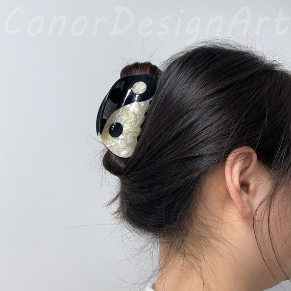 Yin Yang Gossip Semicircle Resin Hair Clip, Vintage Hair