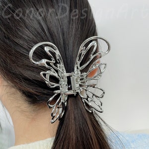 Silver Metal Butterfly Hair Claw Clip, Minimalist Silver Hair Clip, Geometric Hair Clip, Sweet Hair Claw, Hair Claw Clip for Thick Thin Hair