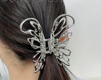 Silver Metal Butterfly Hair Claw Clip, Minimalist Silver Hair Clip, Geometric Hair Clip, Sweet Hair Claw, Hair Claw Clip for Thick Thin Hair
