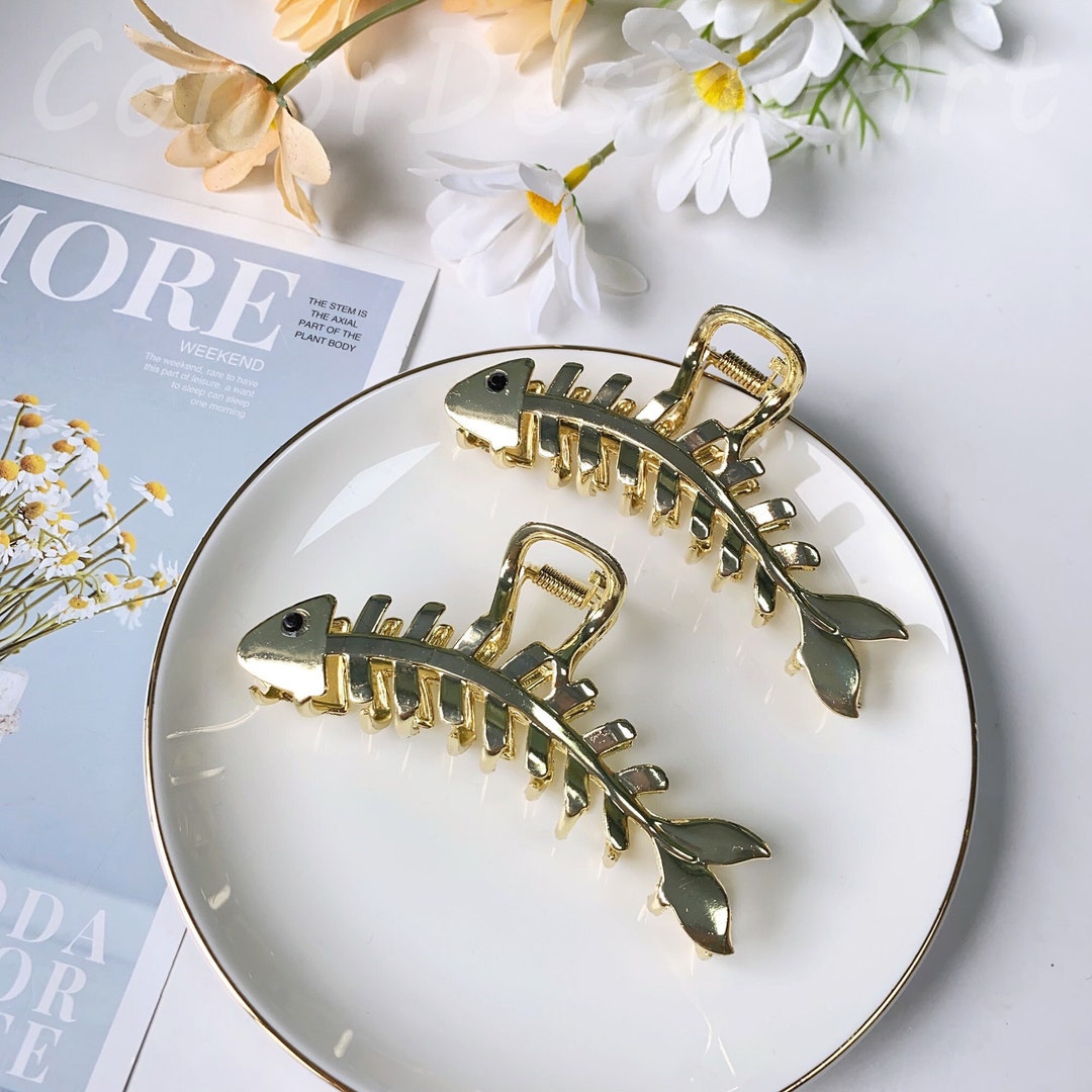 Golden Fish Bone Hair Clip, Hair Clips for Thick Hair, Bathroom Hair