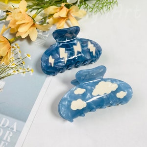 Cloud Lightning Hair Claw Clamps, Blue and White Splicing Acetate Hair Claw Clip, Grab Clips for Thick Hair, Cute Hair Claw For Woman Girls image 3