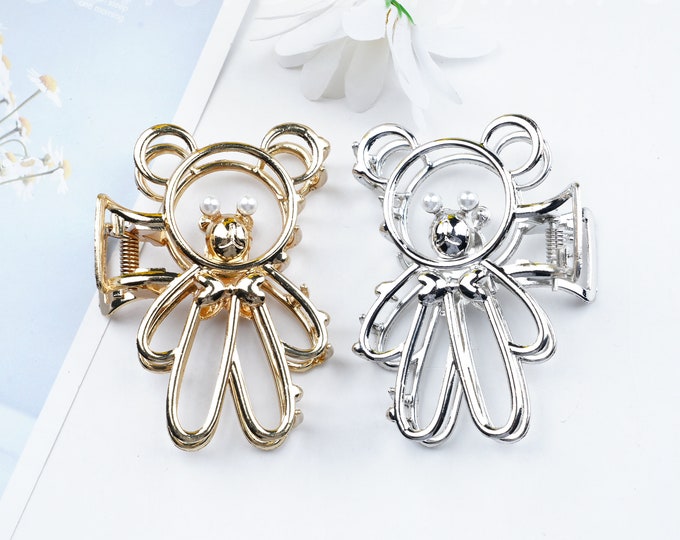 Cute Cartoon Bear Metal Hair Claw Clip, Large Bear Hair Claw, Korean Hairpin, Minimalist Hair Claw,Statement Hair Claw,Lovely Bear Hair Claw