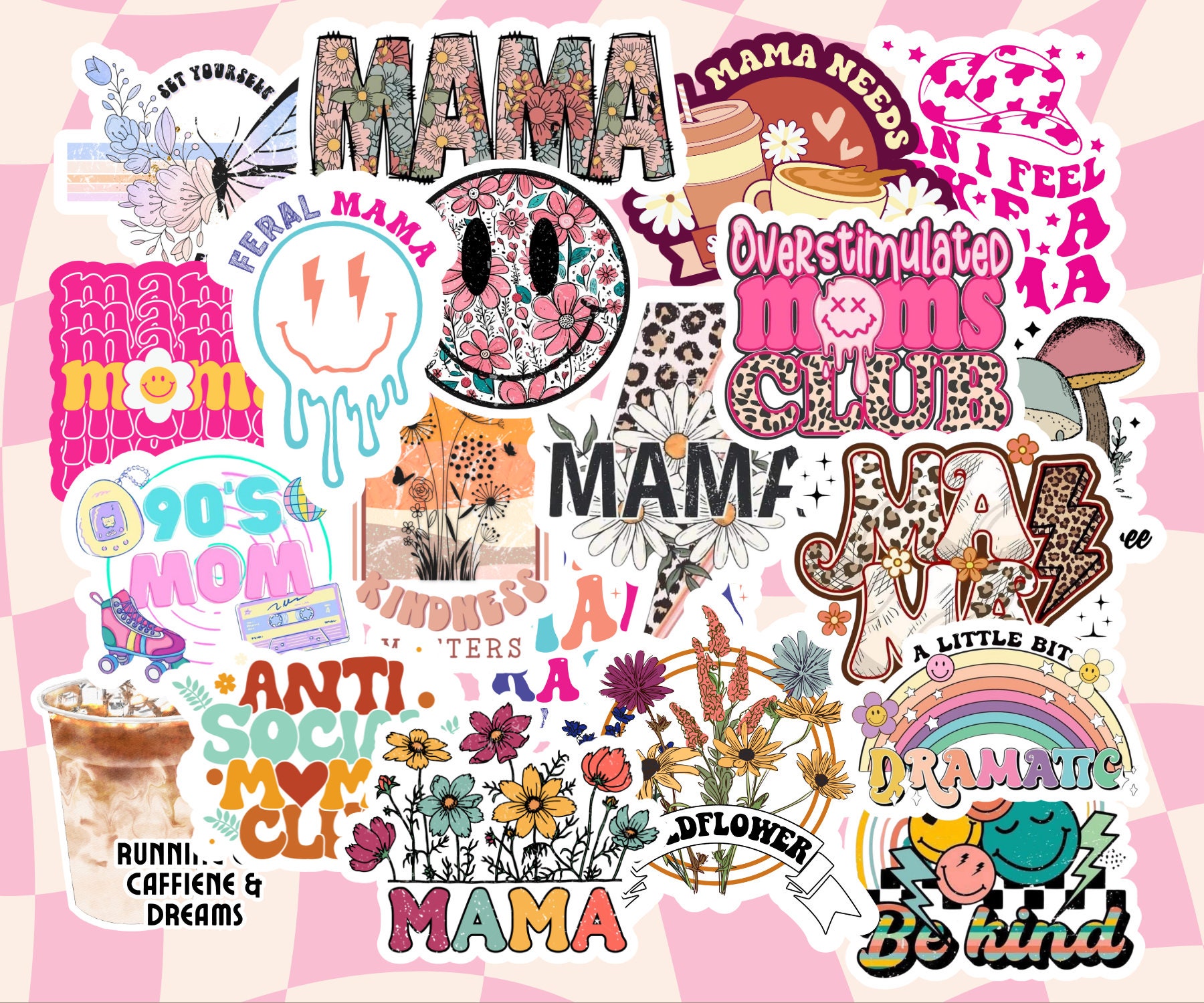 Mama, Mom, 20 Count Sticker Pack, Glossy, Vinyl, Groovy, Inspirational ...