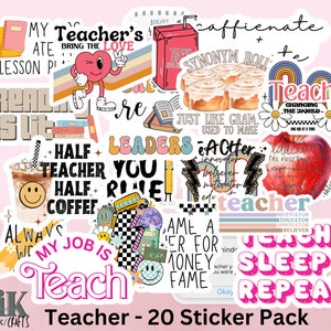 Teacher, 20 Count Sticker Pack, School Stickers, Glossy, Teacher Sticker, Stickers for waterbottle, Phones, Educate, Funny Teacher Stickers