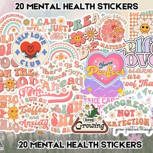 Mental Health, 20 pack stickers, Motivational, Self love, Mental Health Stickers, Sticker Pack, Retro mental health, sticker bundles, Retro