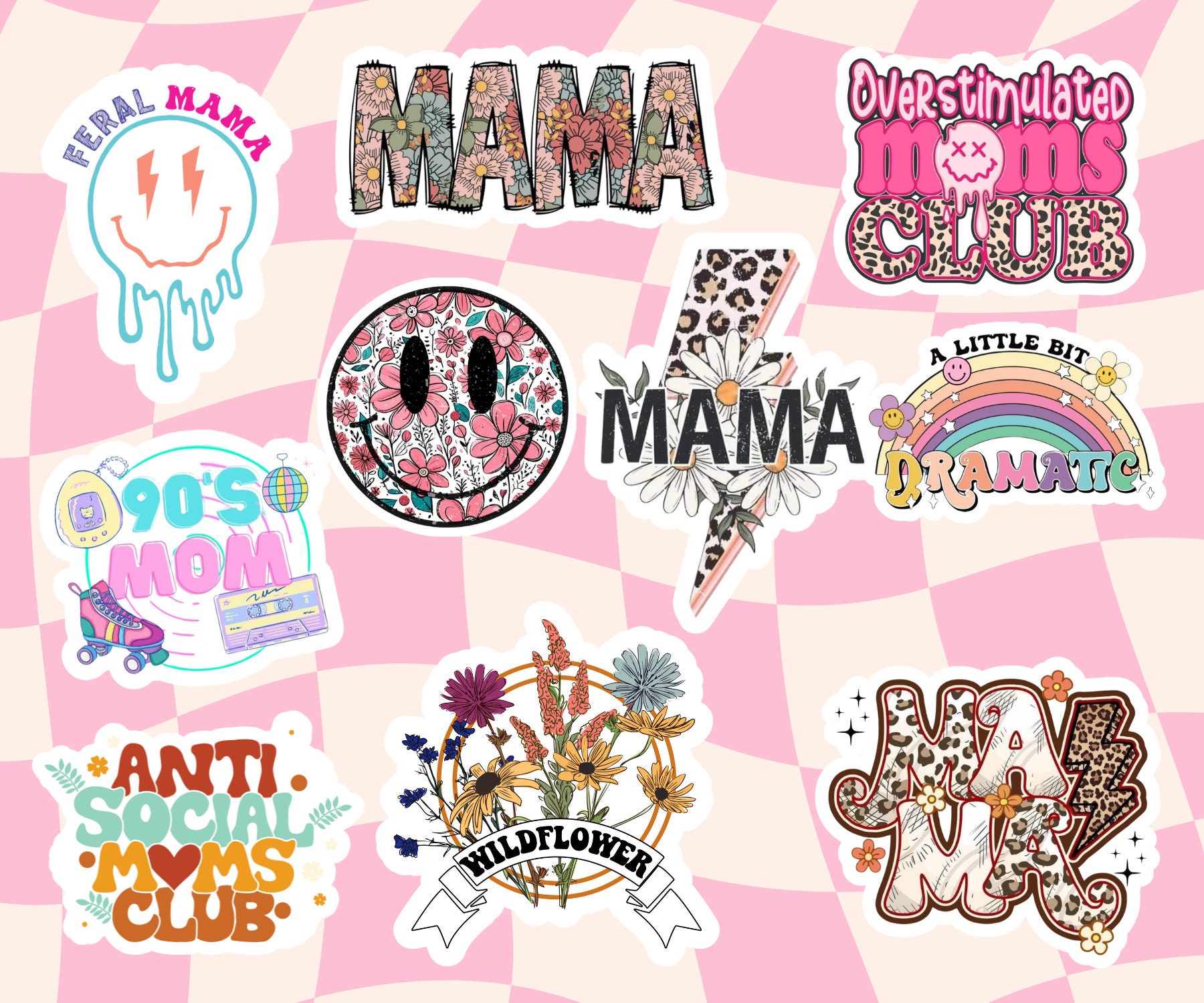 Mama, Mom, 20 Count Sticker Pack, Glossy, Vinyl, Groovy, Inspirational ...