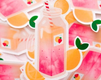Sticker limonade aux fraises : boisson brillante imperméable faite main