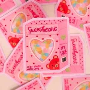 Conversatie hart snoep sticker, valentijnsdag sticker, hartsticker, liefdessticker, lieverd sticker, roze sticker, sticker snoepdoos,