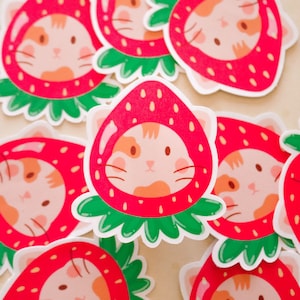 Strawberry cat sticker, cute sticker, planner sticker, strawberry sticker, cat lover sticker, food sticker, fun sticker, journal sticker