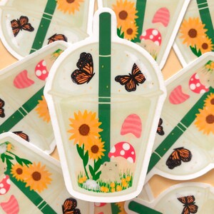Garden fairy boba magical mushroom sunflower asian enchanted cute drink sticker