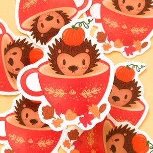 Fall Hedgehog hot chocolate mug cute animal sticker