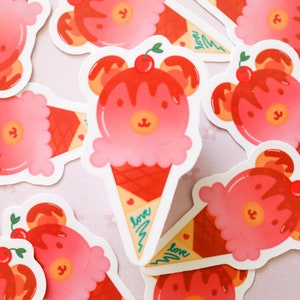 Pink strawberry chocolate bear ice cream dessert sticker